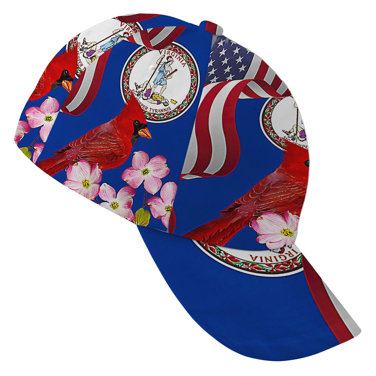 Virginia Stte Cardinal and Dogwood Flower Baseball Cap Hat