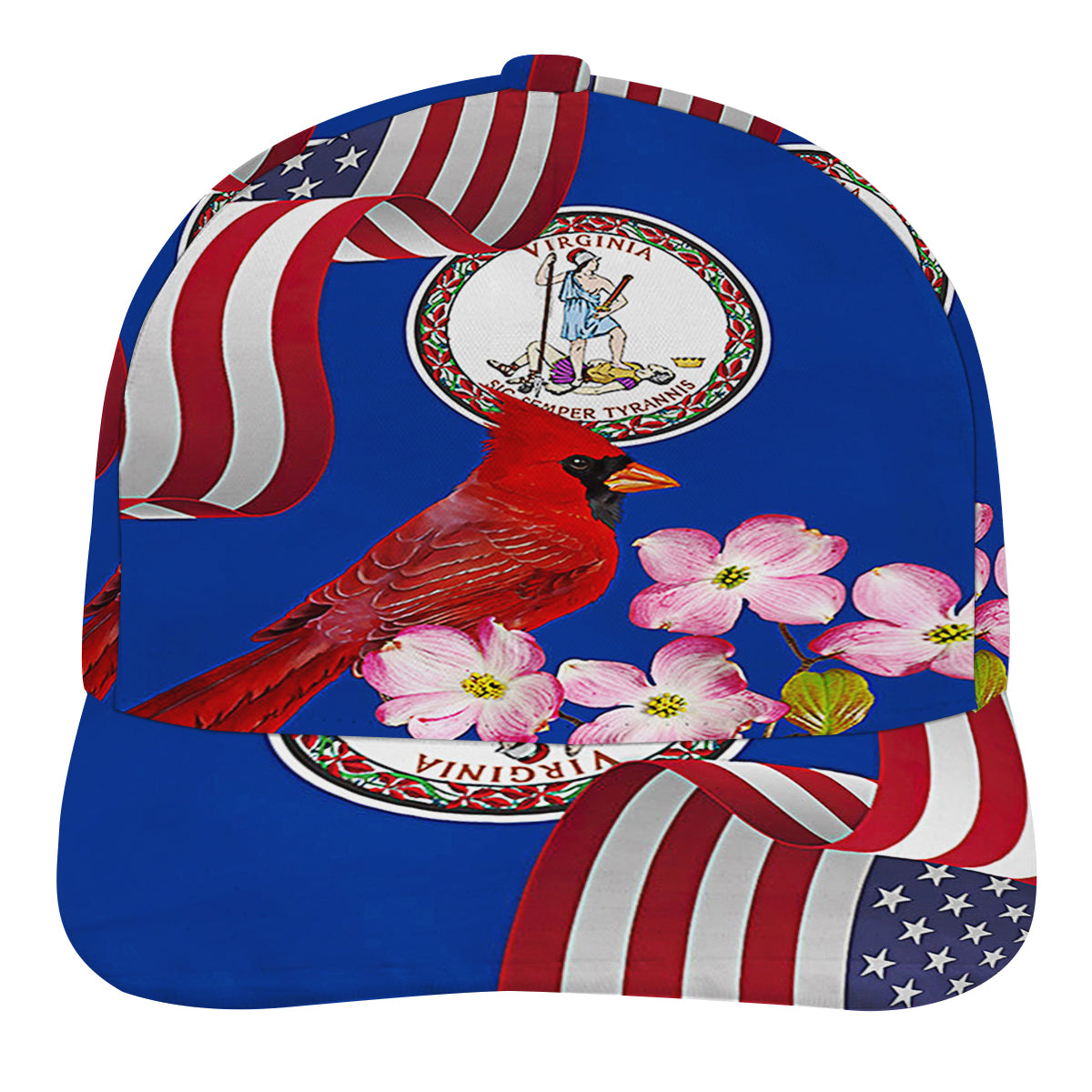 Virginia Stte Cardinal and Dogwood Flower Baseball Cap Hat