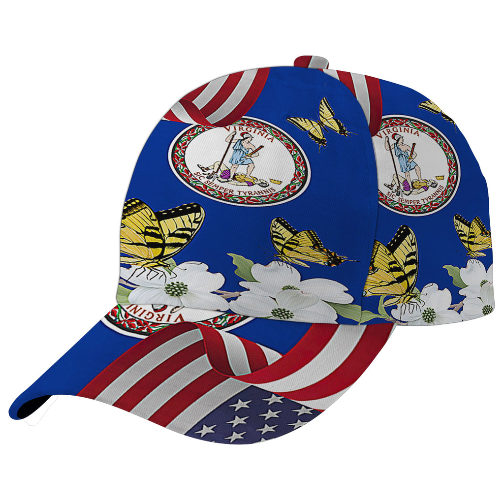 Virginia Stte Tiger Swallowtail Butterfly and Dogwood Flower Baseball Cap Hat
