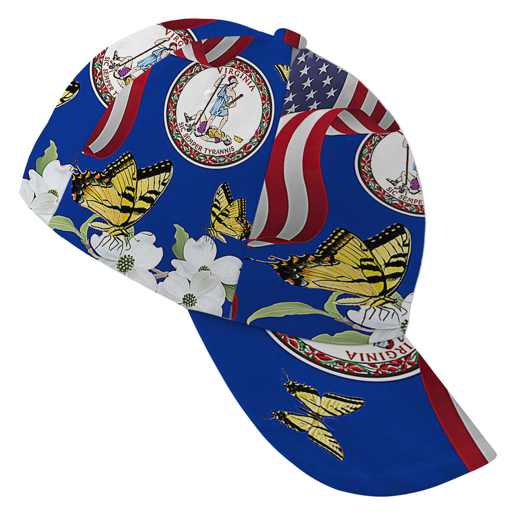 Virginia Stte Tiger Swallowtail Butterfly and Dogwood Flower Baseball Cap Hat