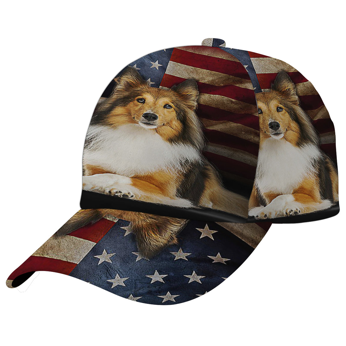 Shetland Sheepdog American flag Baseball Cap Hat