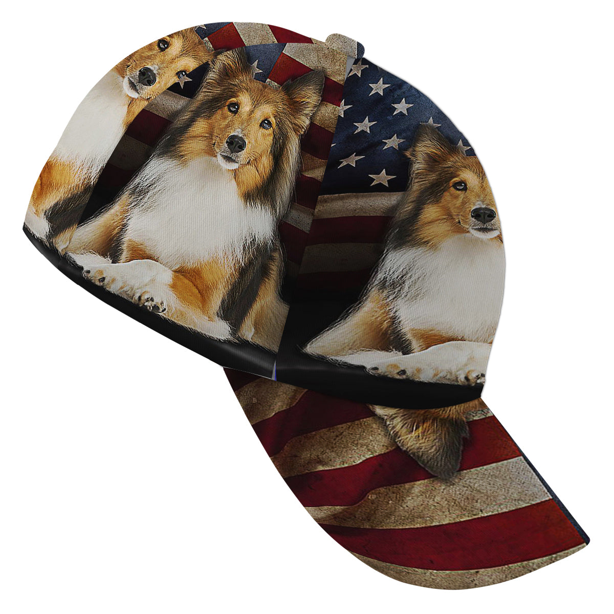 Shetland Sheepdog American flag Baseball Cap Hat