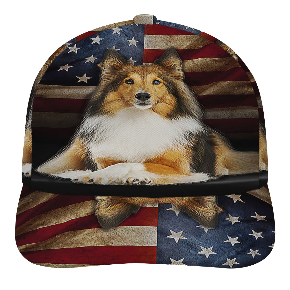 Shetland Sheepdog American flag Baseball Cap Hat
