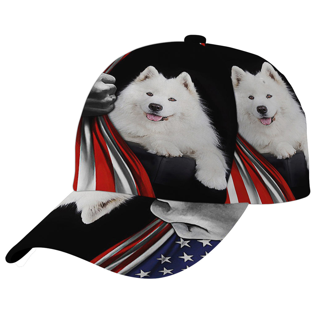 Samoyed Dog Lover American flag US Baseball Cap Hat