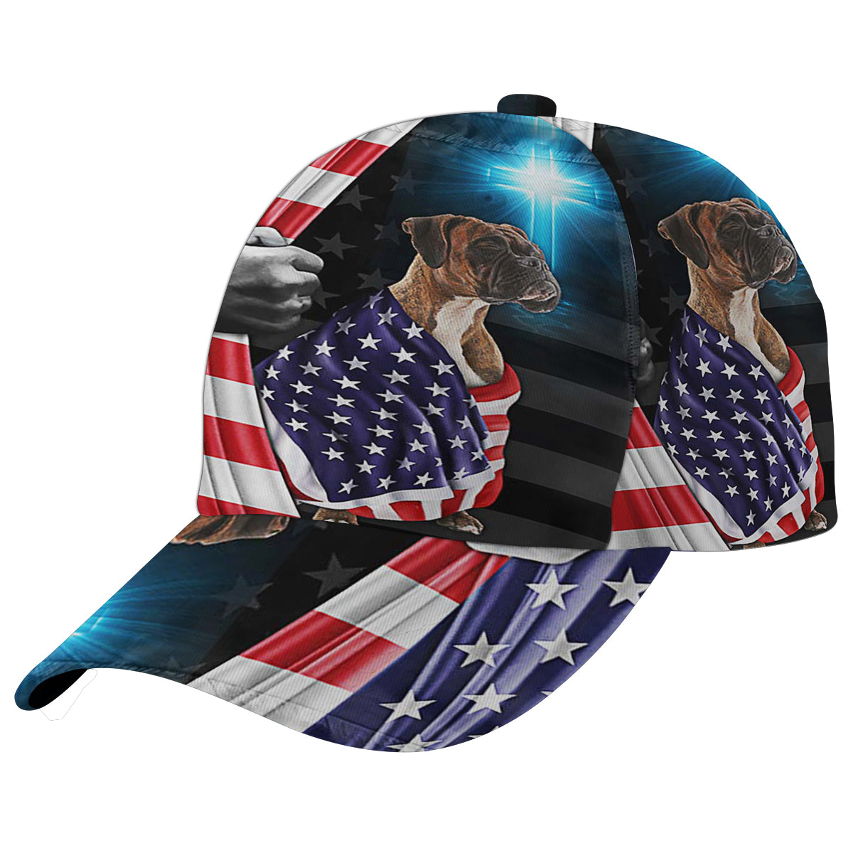 Boxer Dog Patriotic American flag Baseball Cap Hat