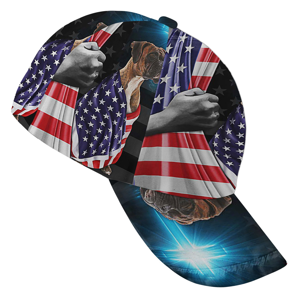 Boxer Dog Patriotic American flag Baseball Cap Hat