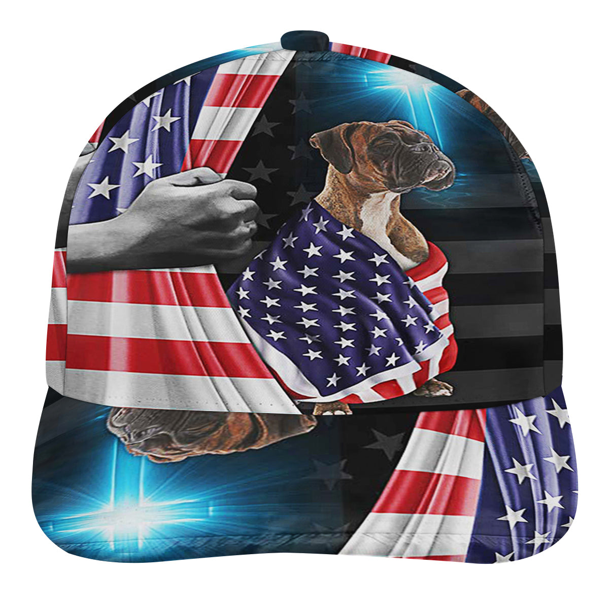 Boxer Dog Patriotic American flag Baseball Cap Hat