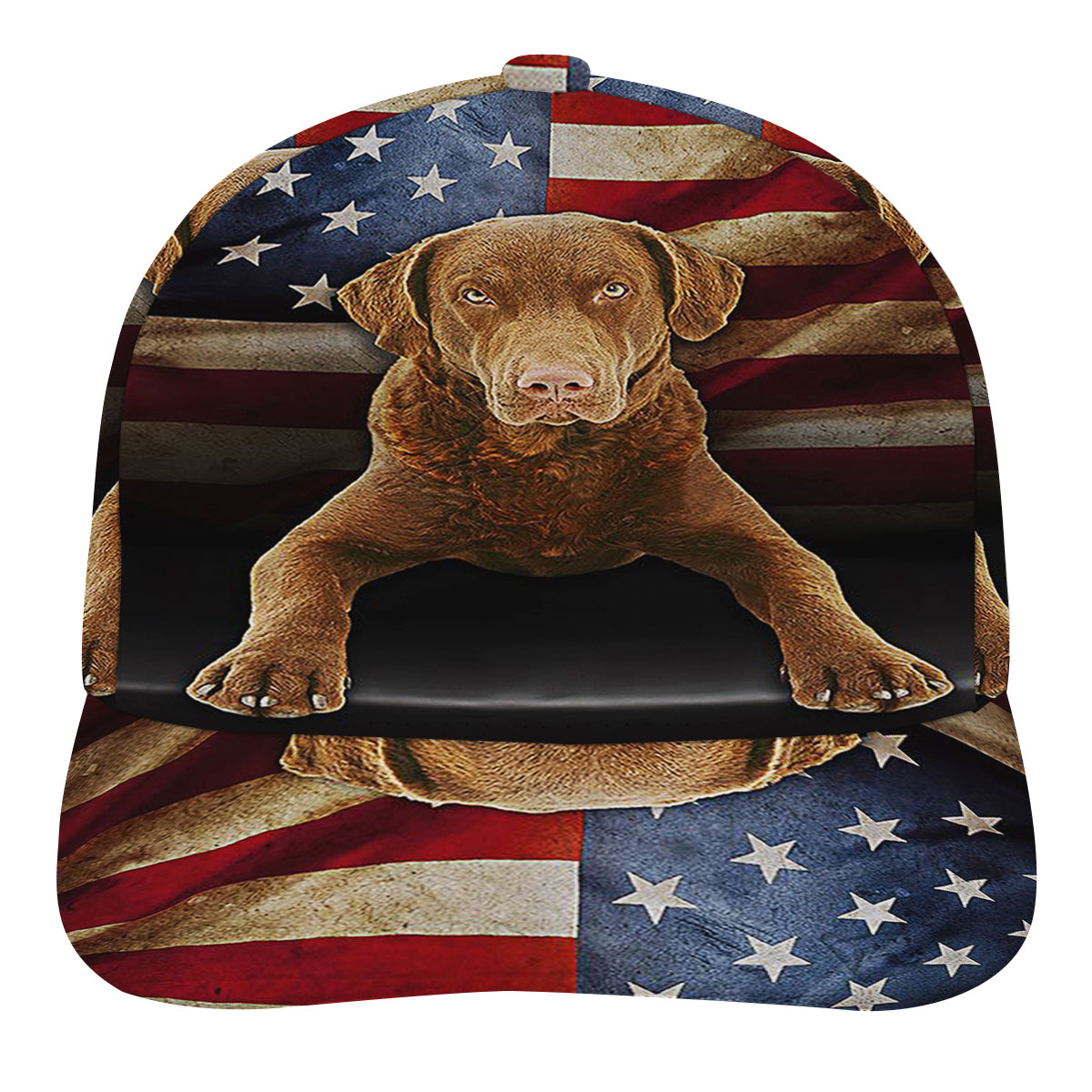 Chesapeake Bay Retriever Dog American flag Baseball Cap Hat
