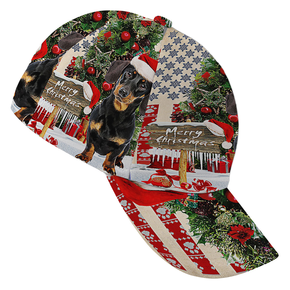 Dachshund Dog ChriStas American flag Baseball Cap Hat