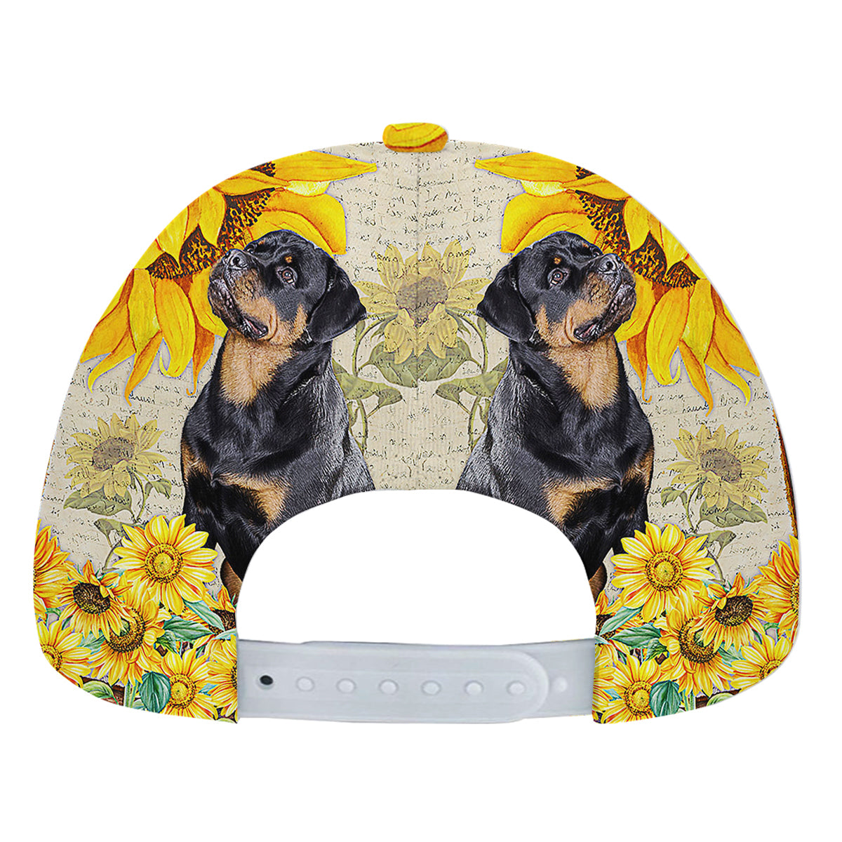 Adorable Rottweiler Rottweiler Dog With Sunflower Baseball Cap Hat