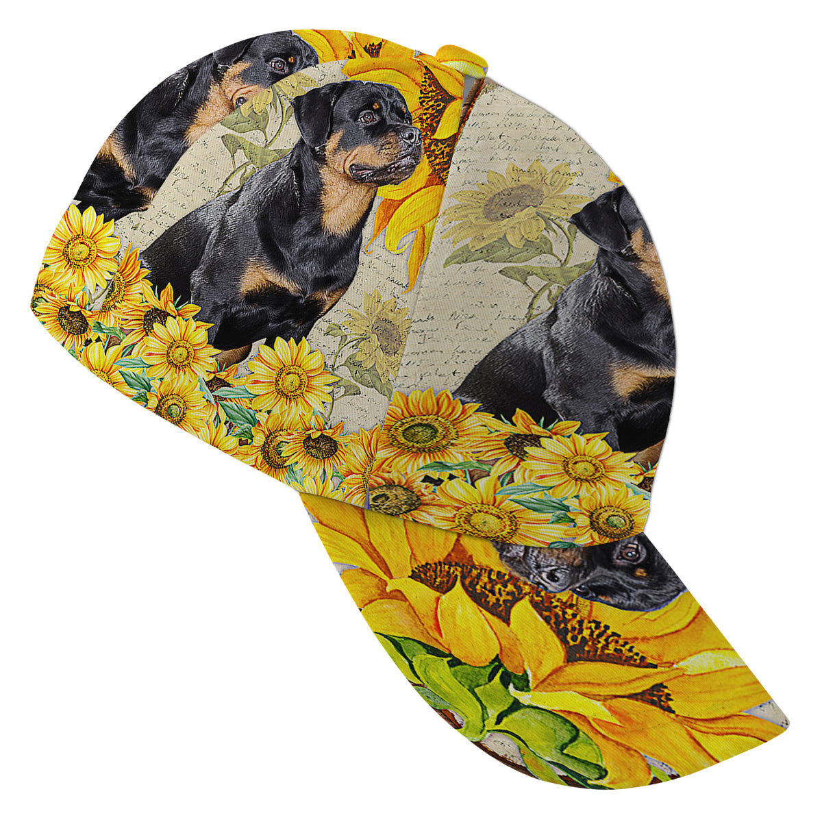 Adorable Rottweiler Rottweiler Dog With Sunflower Baseball Cap Hat