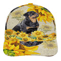Adorable Rottweiler Rottweiler Dog With Sunflower Baseball Cap Hat