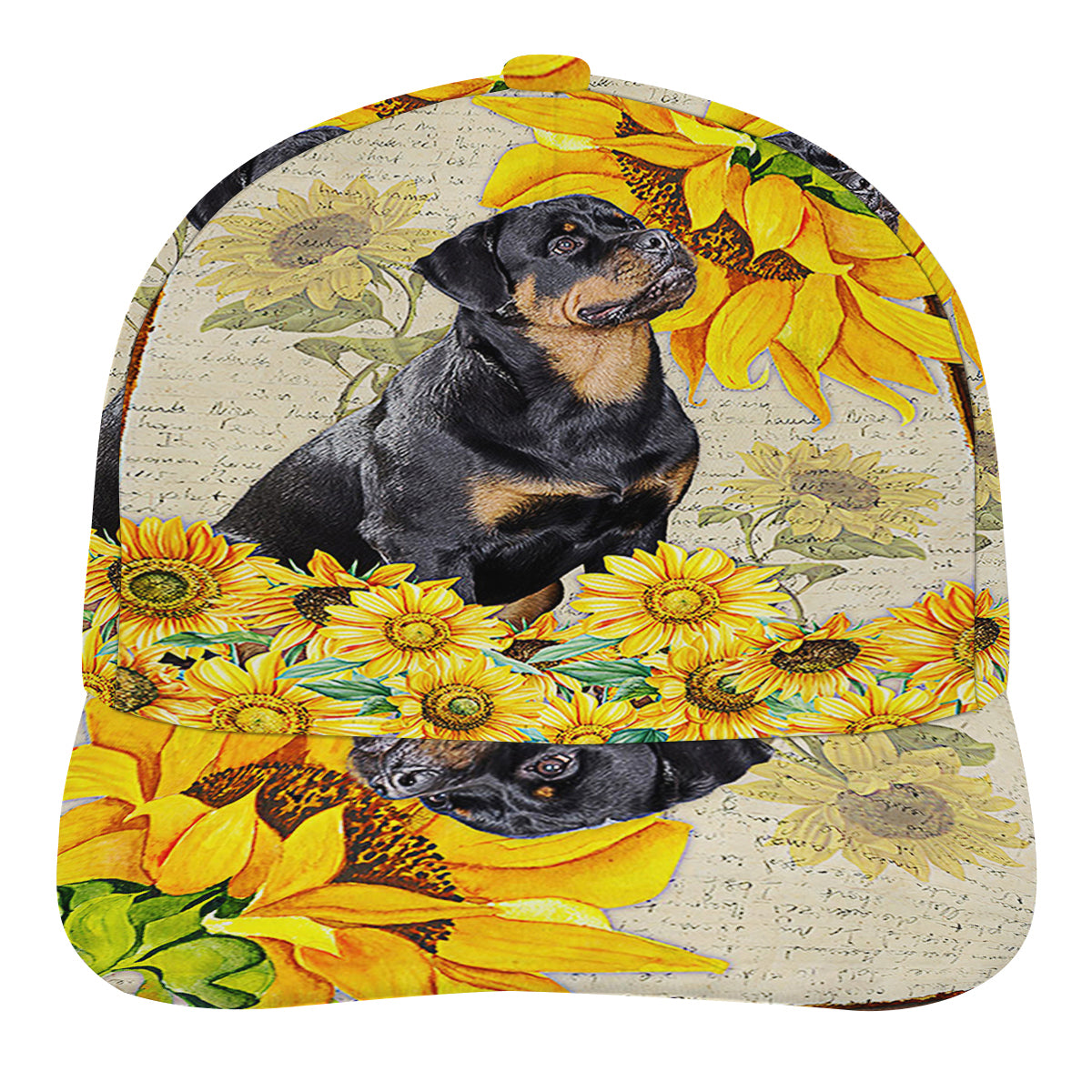 Adorable Rottweiler Rottweiler Dog With Sunflower Baseball Cap Hat