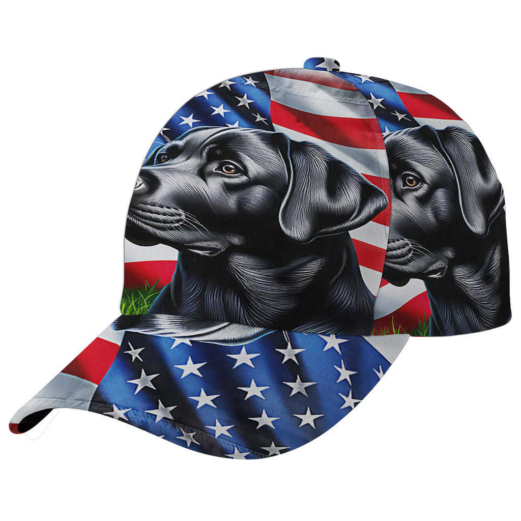Black Labrador Dog American flag Baseball Cap Hat
