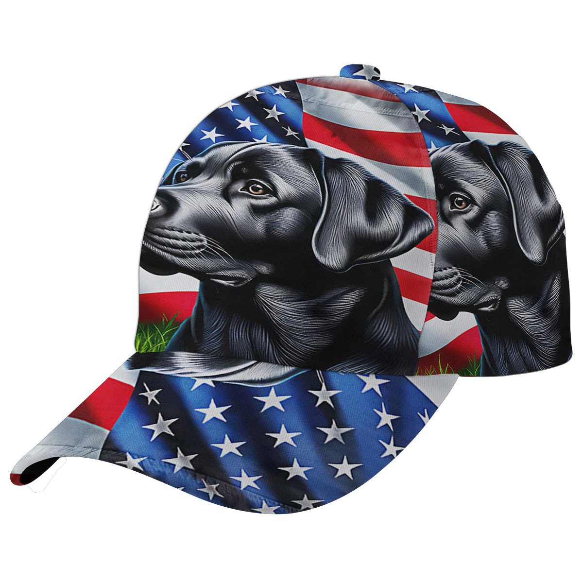 Black Labrador Dog American flag Baseball Cap Hat