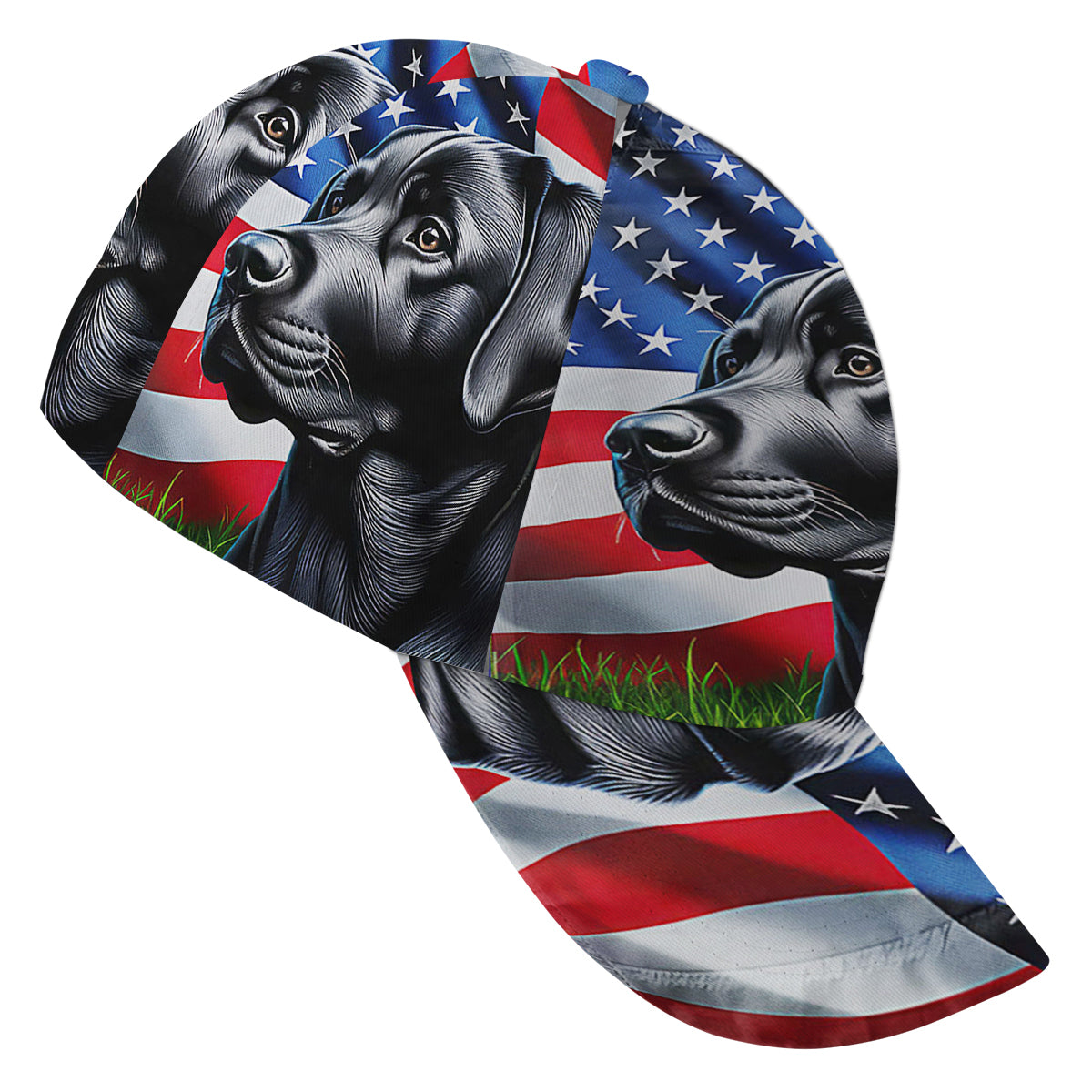 Black Labrador Dog American flag Baseball Cap Hat