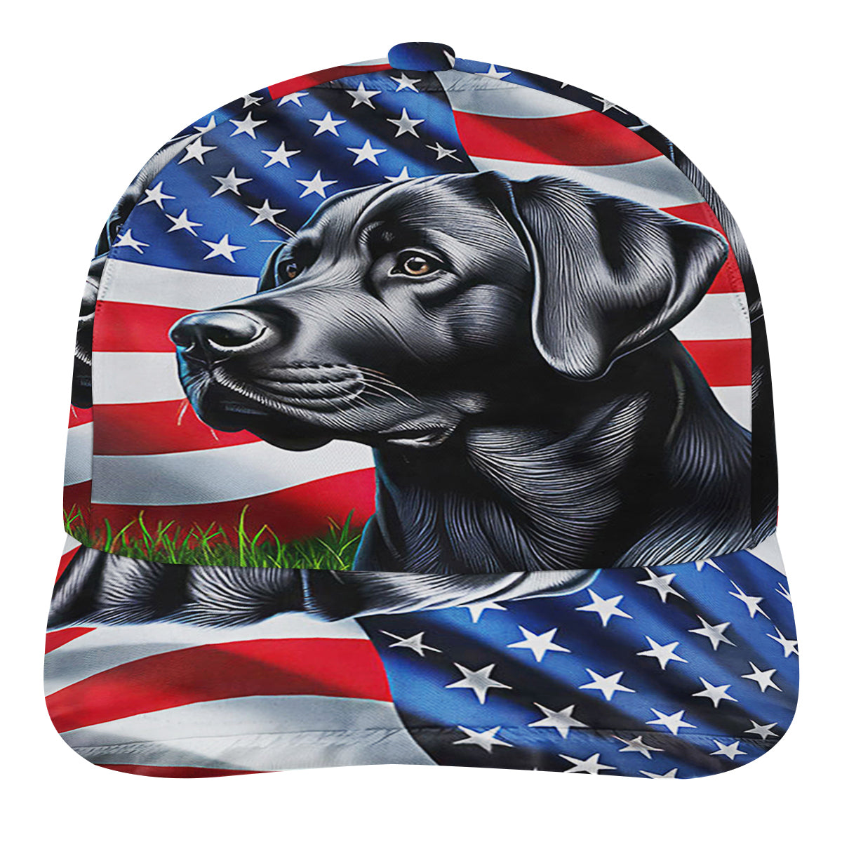 Black Labrador Dog American flag Baseball Cap Hat