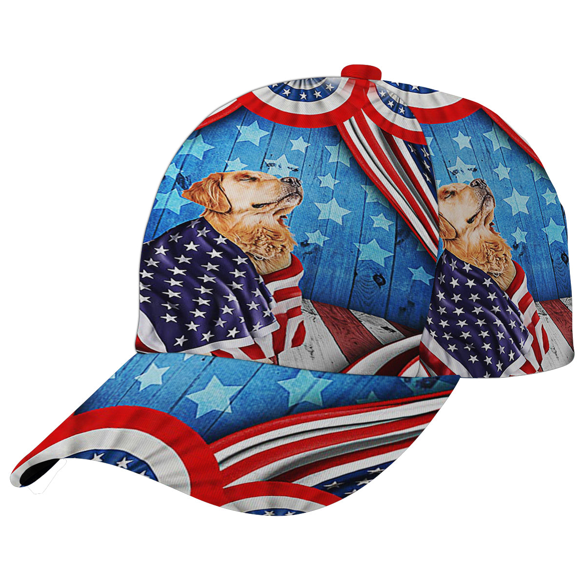 Happy 4th Of July Patriotic Dog Golden Retriever American flag Baseball Cap Hat