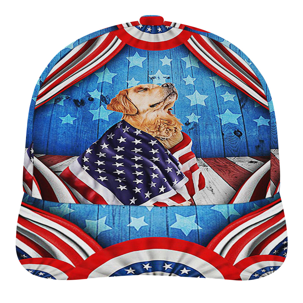 Happy 4th Of July Patriotic Dog Golden Retriever American flag Baseball Cap Hat