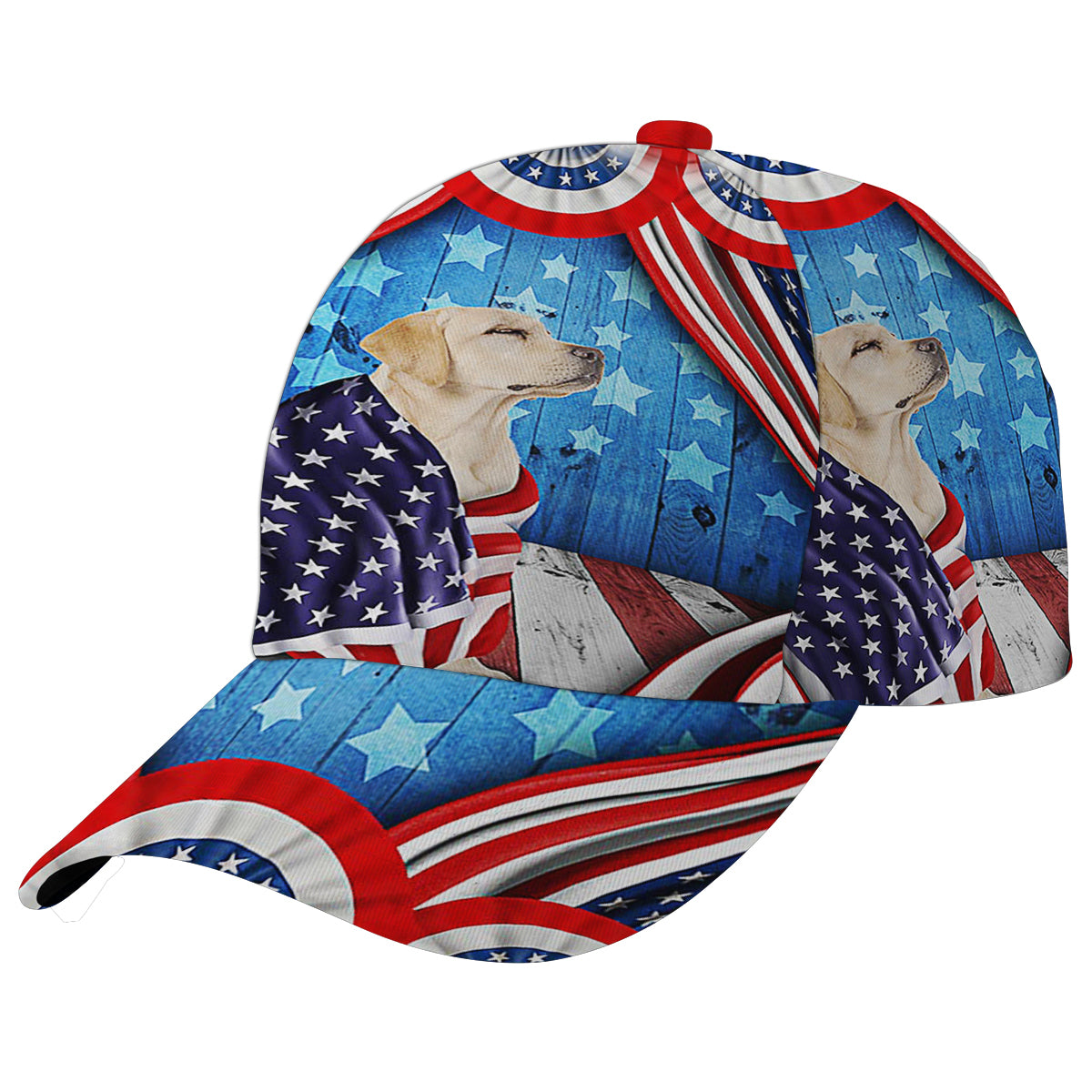 Happy 4th Of July Patriotic Dog Yellow Labrador Retriever American flag Baseball Cap Hat