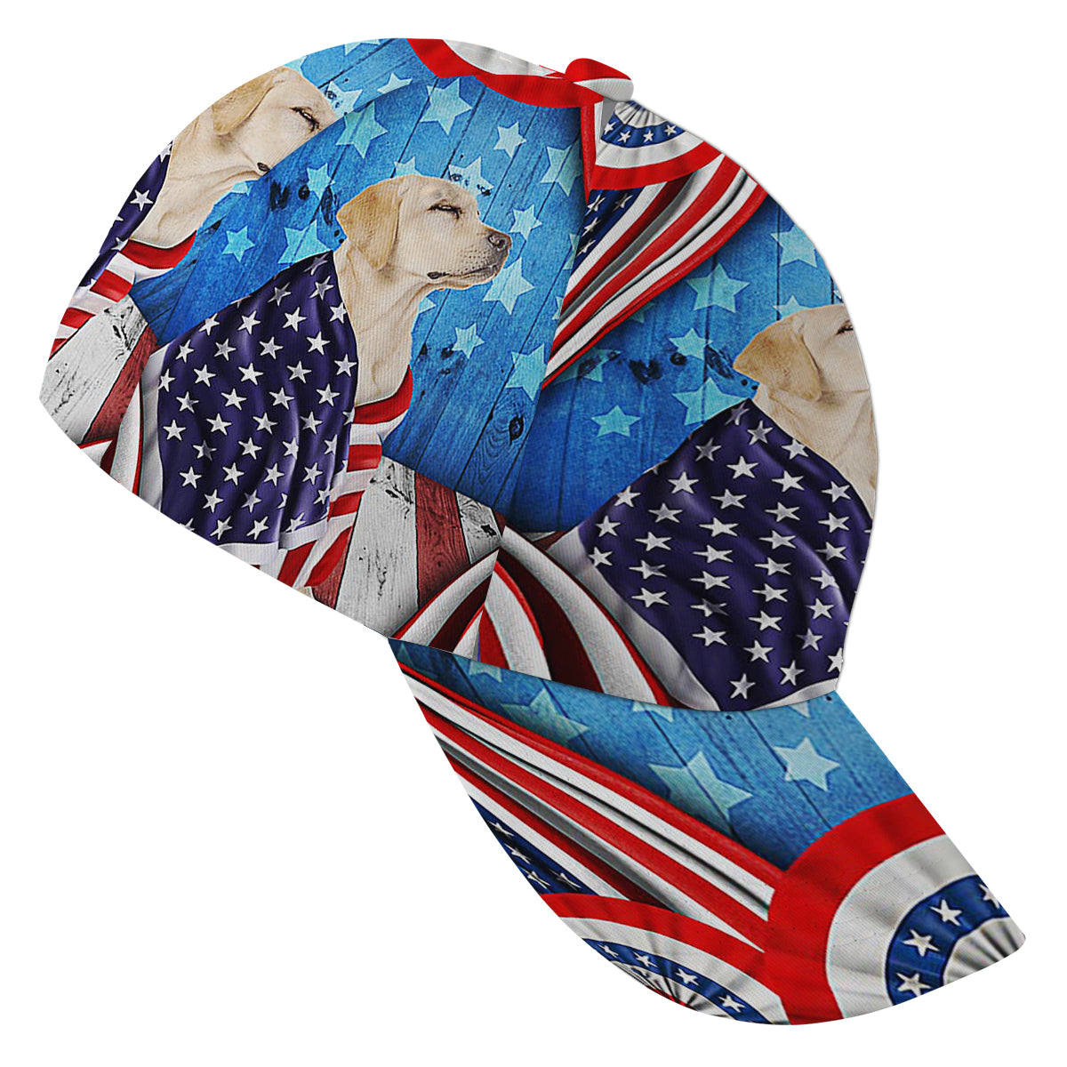 Happy 4th Of July Patriotic Dog Yellow Labrador Retriever American flag Baseball Cap Hat