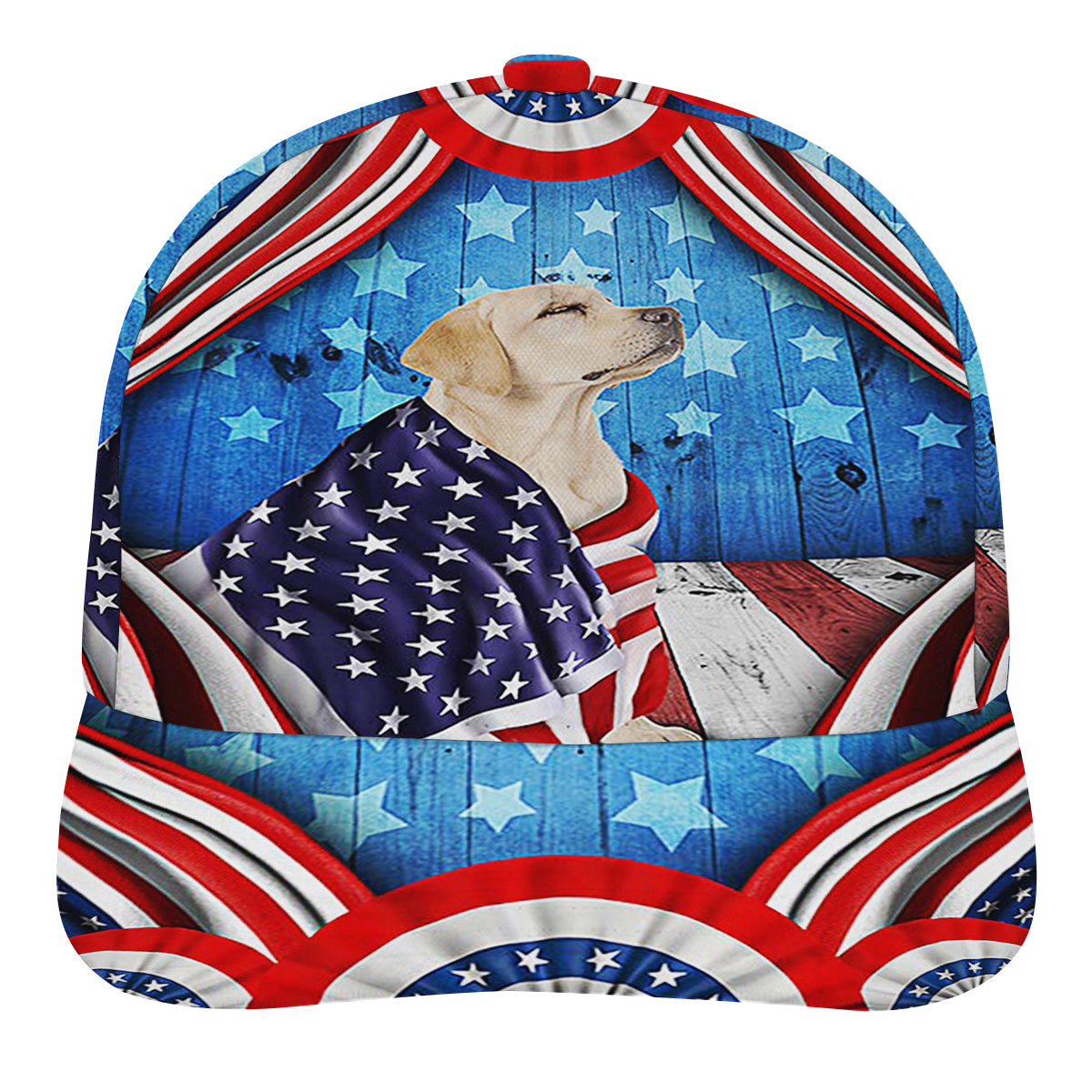 Happy 4th Of July Patriotic Dog Yellow Labrador Retriever American flag Baseball Cap Hat