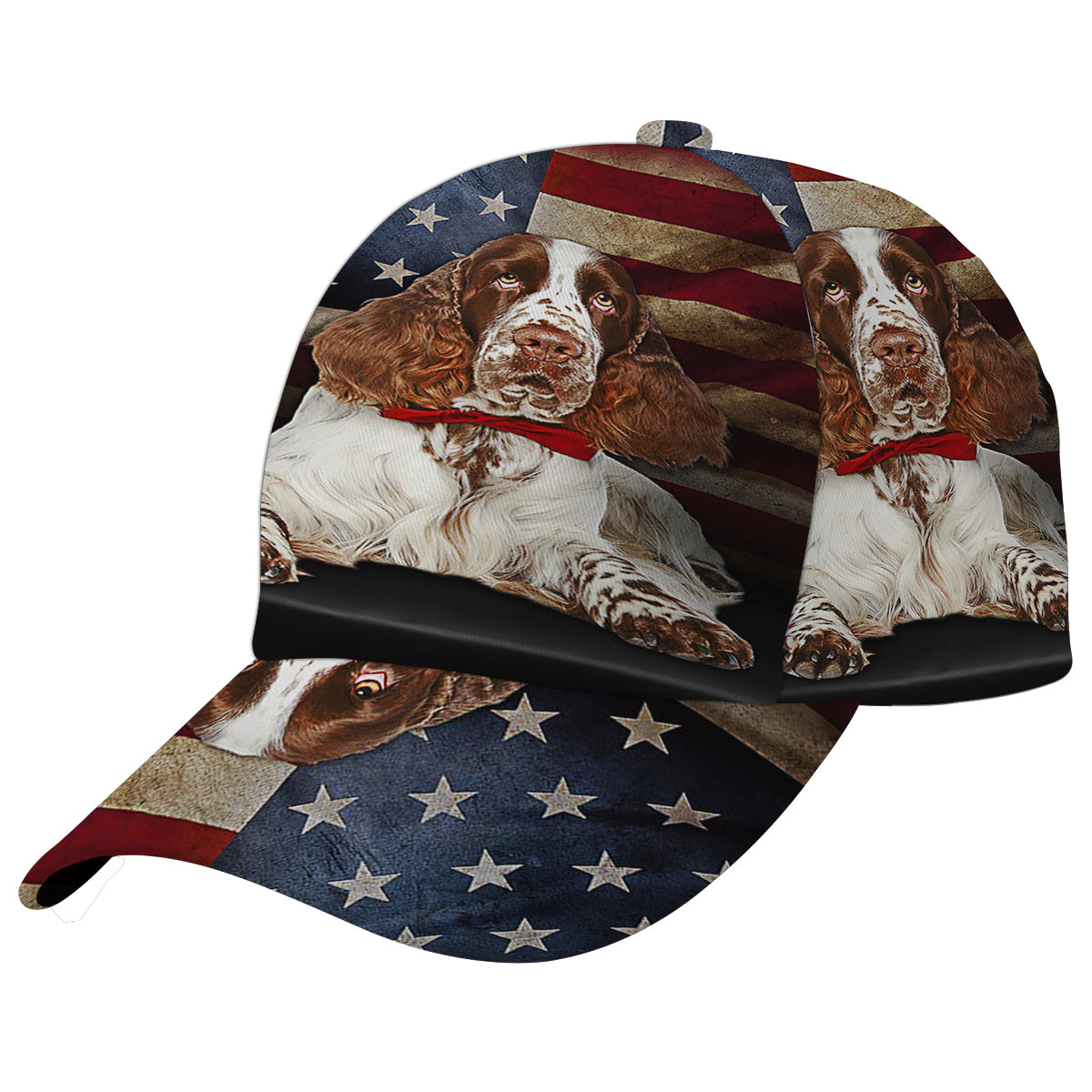 English Springer Spaniel Dog American flag Baseball Cap Hat