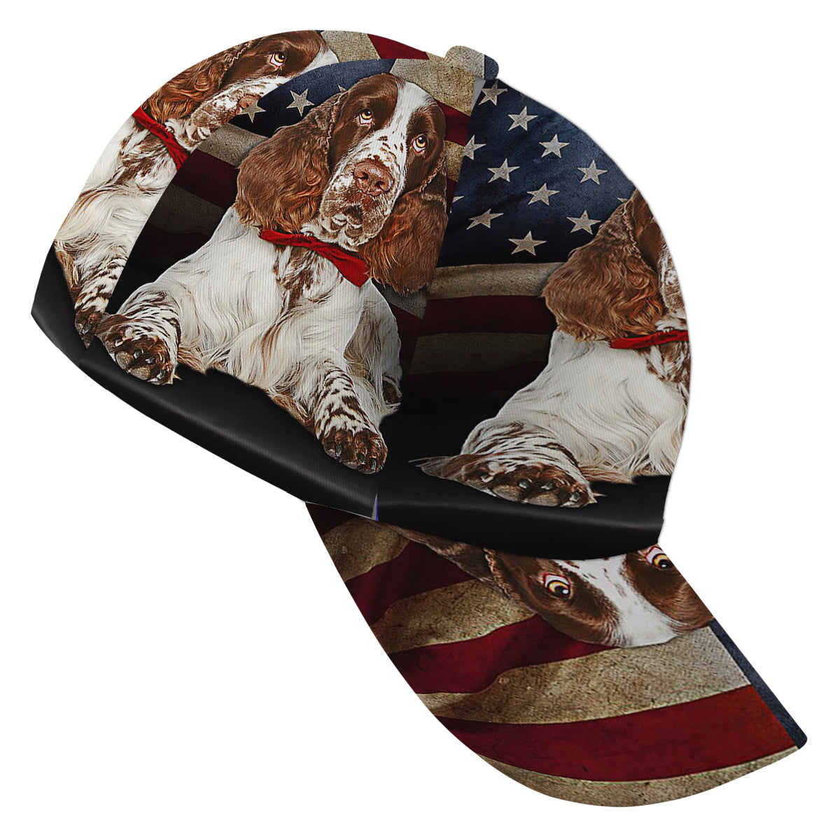 English Springer Spaniel Dog American flag Baseball Cap Hat