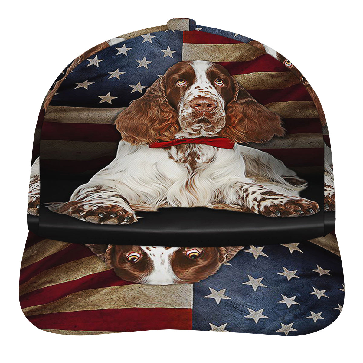 English Springer Spaniel Dog American flag Baseball Cap Hat