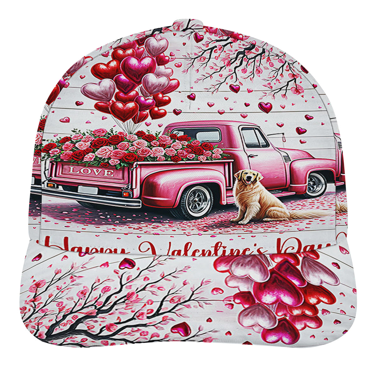 Golden Retriever Dog Happy Valentine's Day Baseball Cap Hat
