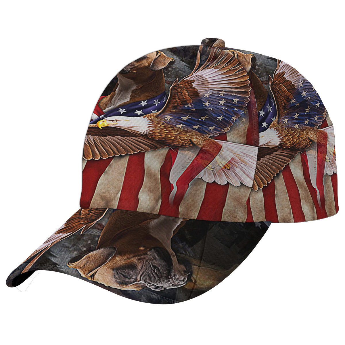 Boxer Dog Wrapped In Glory American flag Baseball Cap Hat