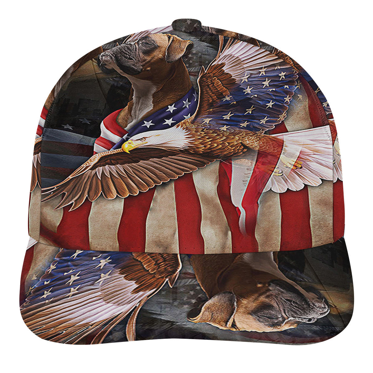 Boxer Dog Wrapped In Glory American flag Baseball Cap Hat