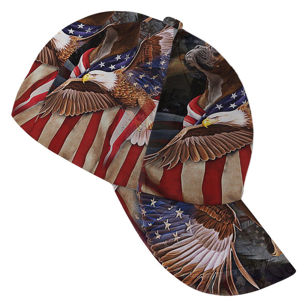Boxer Dog Wrapped In Glory American flag Baseball Cap Hat