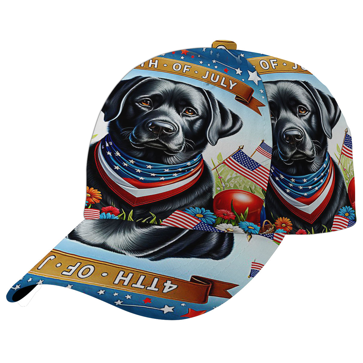 Black Labrador Retriever Dog 4th Of July Baseball Cap Hat