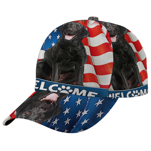 Black Labrador Dog 4th Of July American flag Baseball Cap Hat
