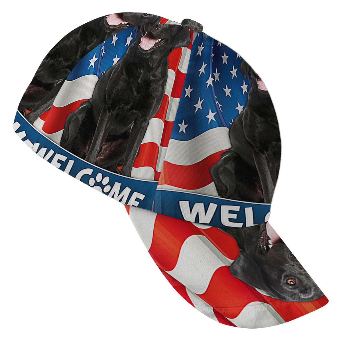 Black Labrador Dog 4th Of July American flag Baseball Cap Hat