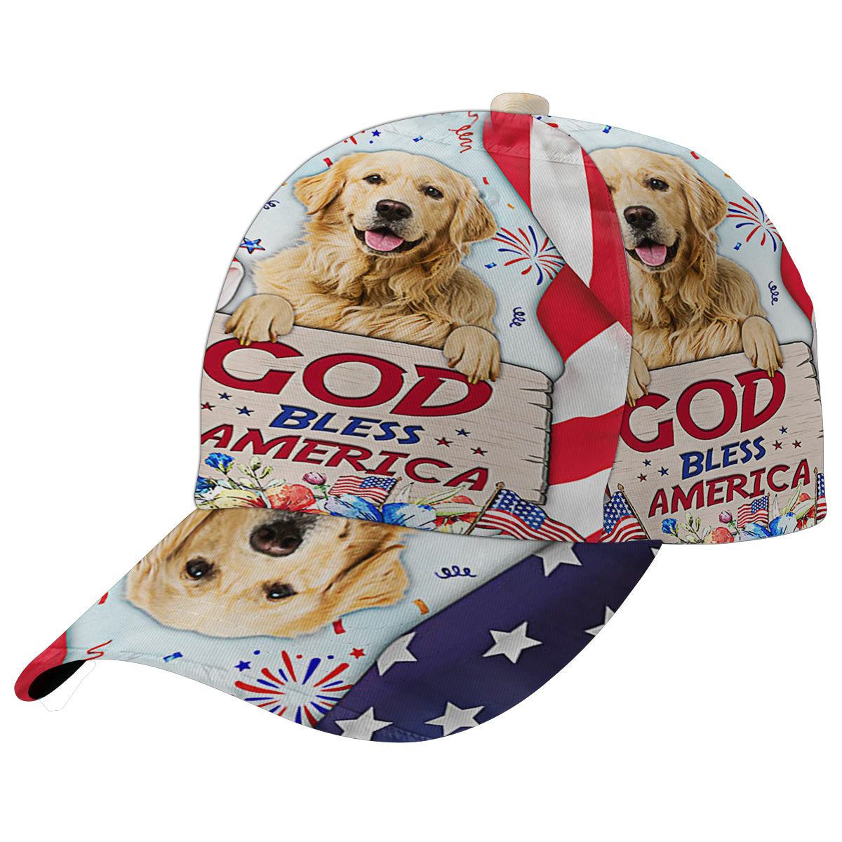 Golden Retriever Dog Patriot God Bless America Baseball Cap Hat