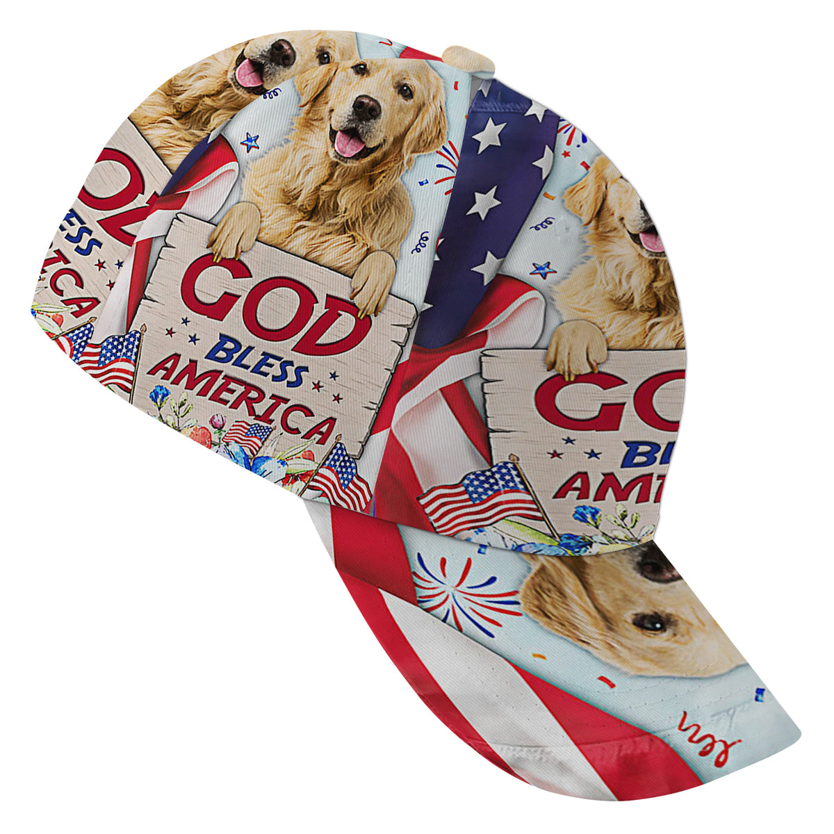 Golden Retriever Dog Patriot God Bless America Baseball Cap Hat