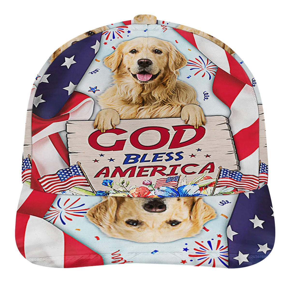 Golden Retriever Dog Patriot God Bless America Baseball Cap Hat