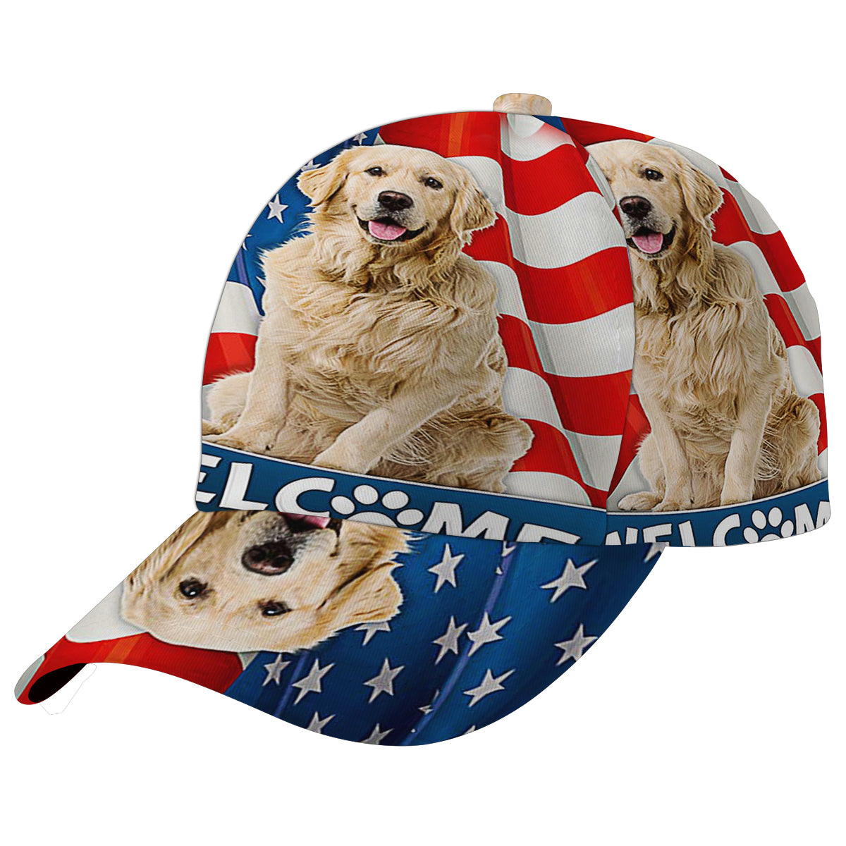 Golden Retriever Dog 4th Of July American flag Baseball Cap Hat