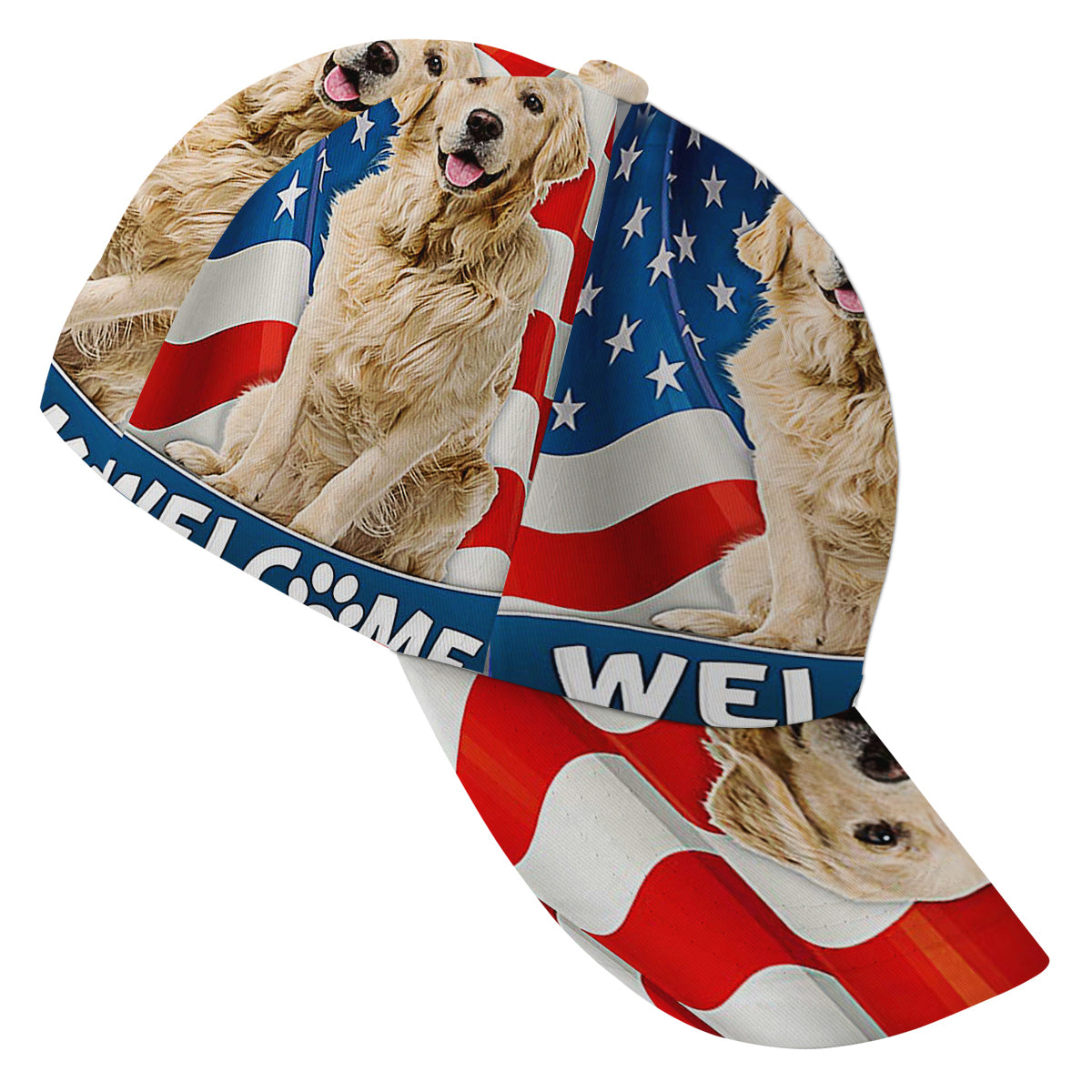 Golden Retriever Dog 4th Of July American flag Baseball Cap Hat