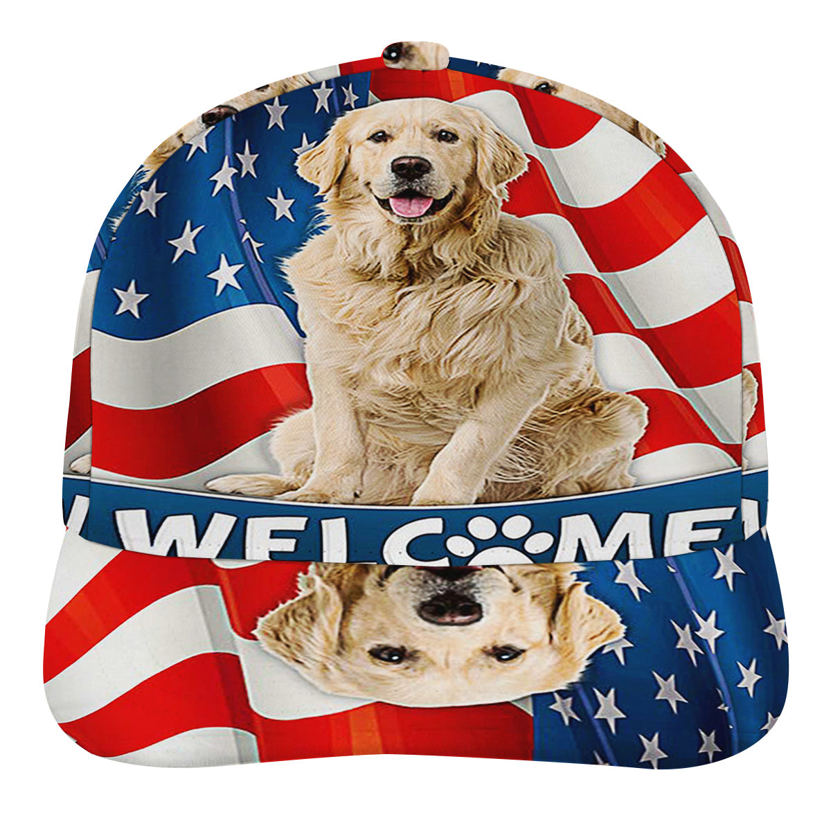 Golden Retriever Dog 4th Of July American flag Baseball Cap Hat