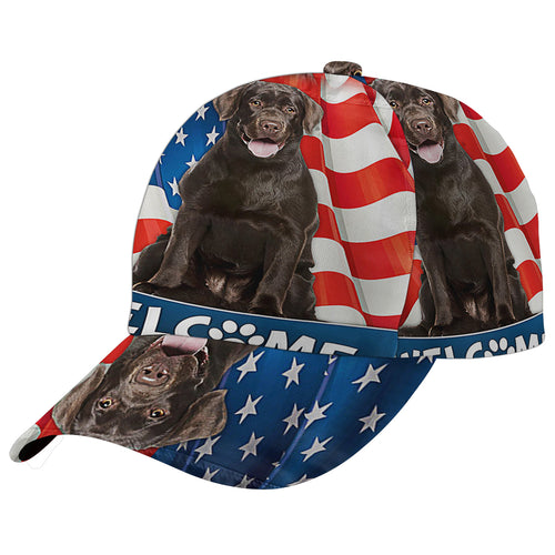 Chocolate Labrador Dog 4th Of July American flag Baseball Cap Hat