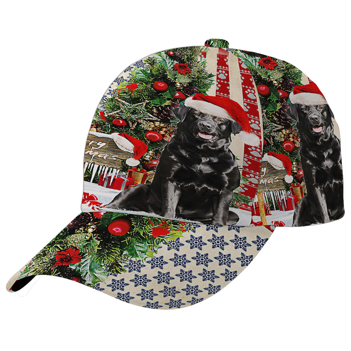Black Labrador Retriever Dog ChriStas American flag Baseball Cap Hat