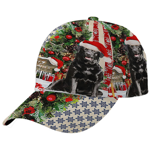 Black Labrador Retriever Dog ChriStas American flag Baseball Cap Hat