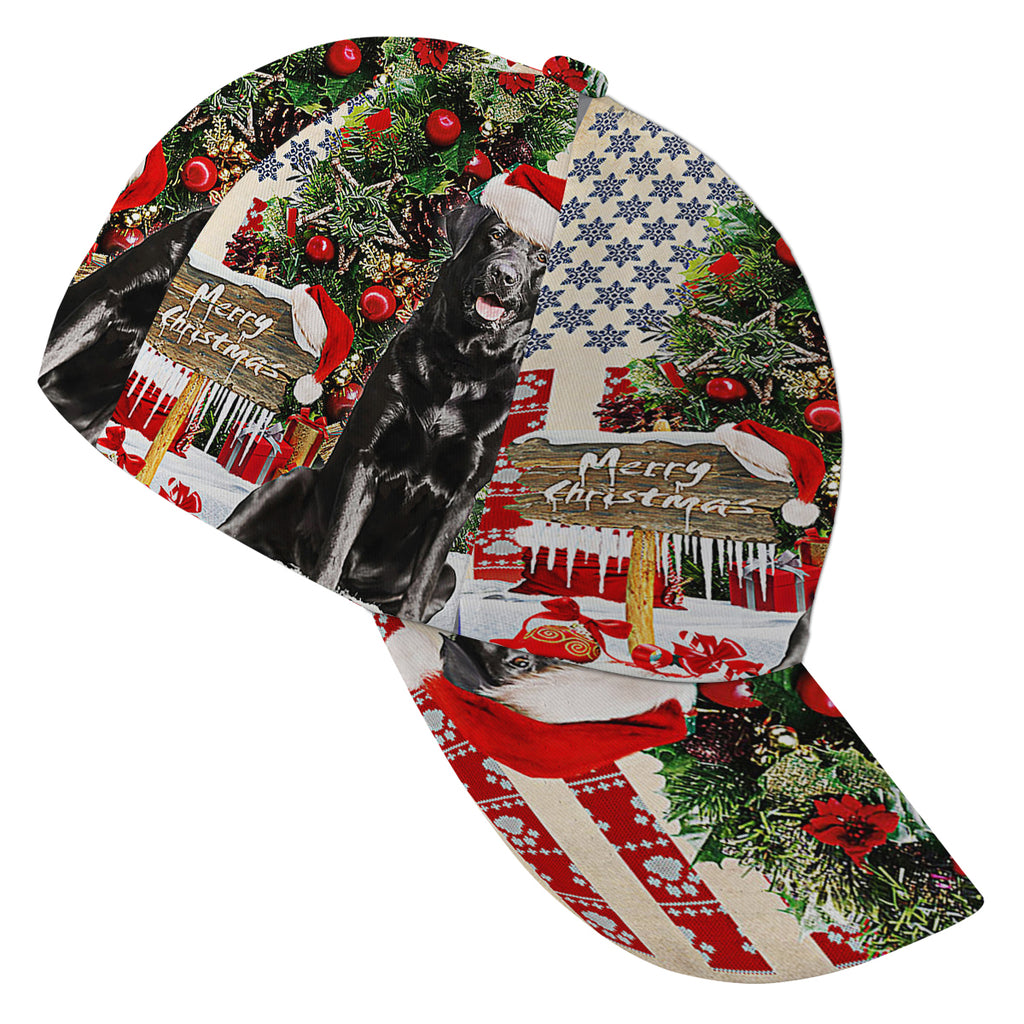 Black Labrador Retriever Dog ChriStas American flag Baseball Cap Hat