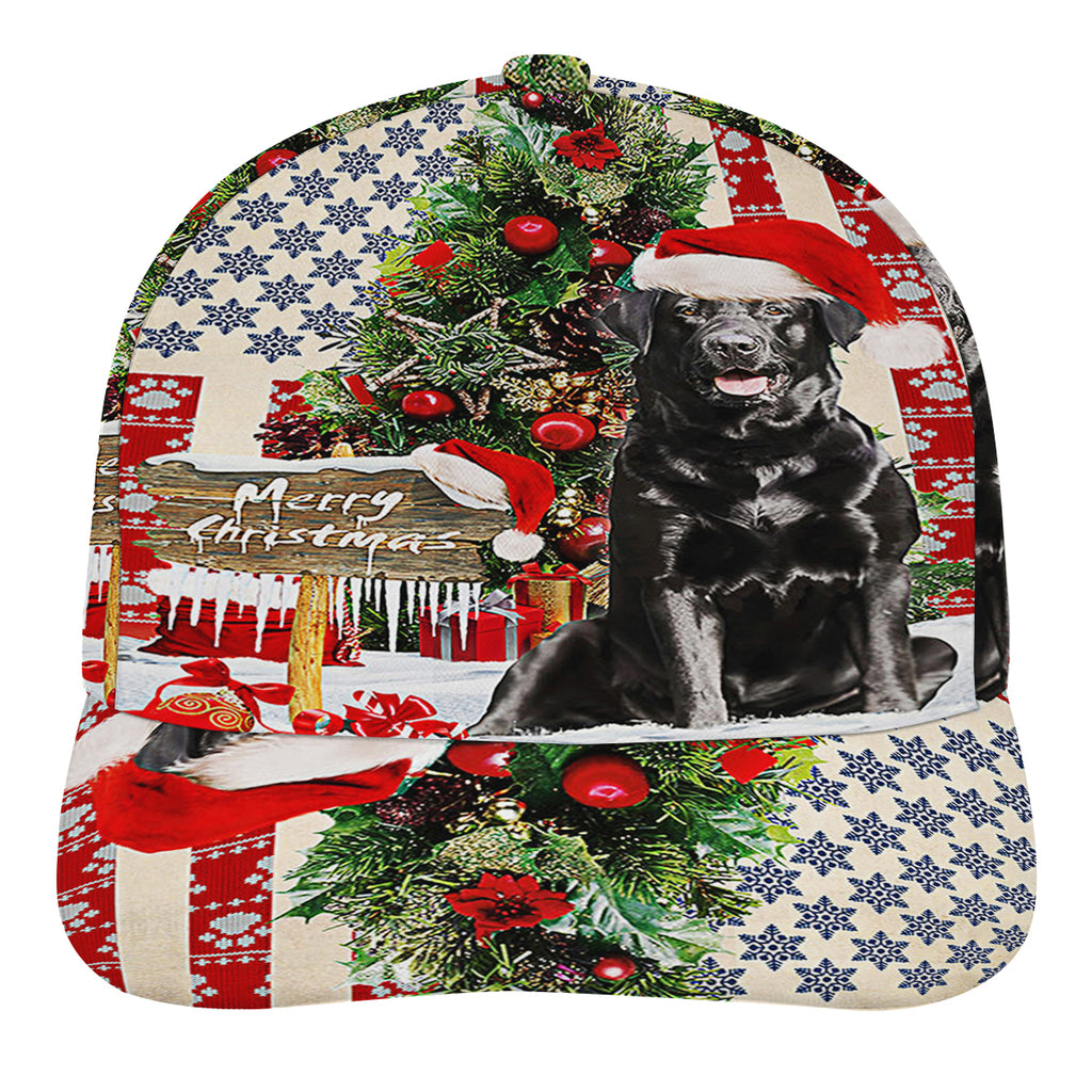 Black Labrador Retriever Dog ChriStas American flag Baseball Cap Hat