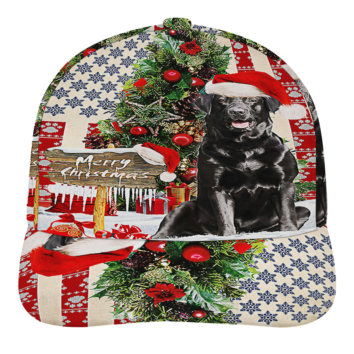 Black Labrador Retriever Dog ChriStas American flag Baseball Cap Hat